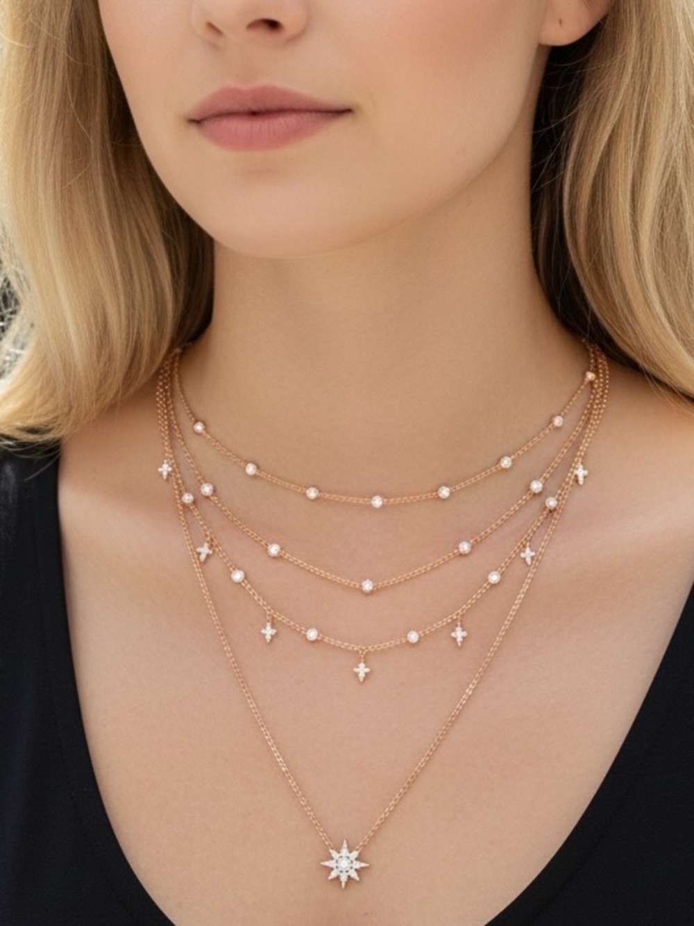 “The Southern Star" Boho Layered Diamond Necklace - Picture 3 of 4